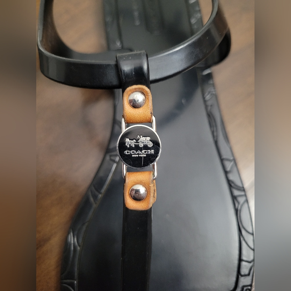 Coach Piccadilly Jelly Thong Ankle Strap Flip-Flops Sandals Black Gold Size 8 - Picture 11 of 11